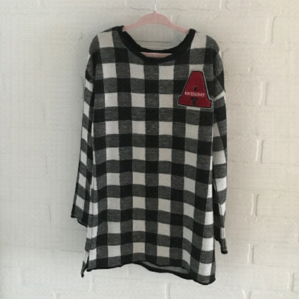 George Girl’s Dress/tunic Plaid Cream Black Red Letter A Academia Size 7-8